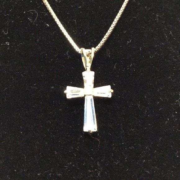 Sterling cross necklace with Cubic Zirconia insets. - Picture 3 of 8
